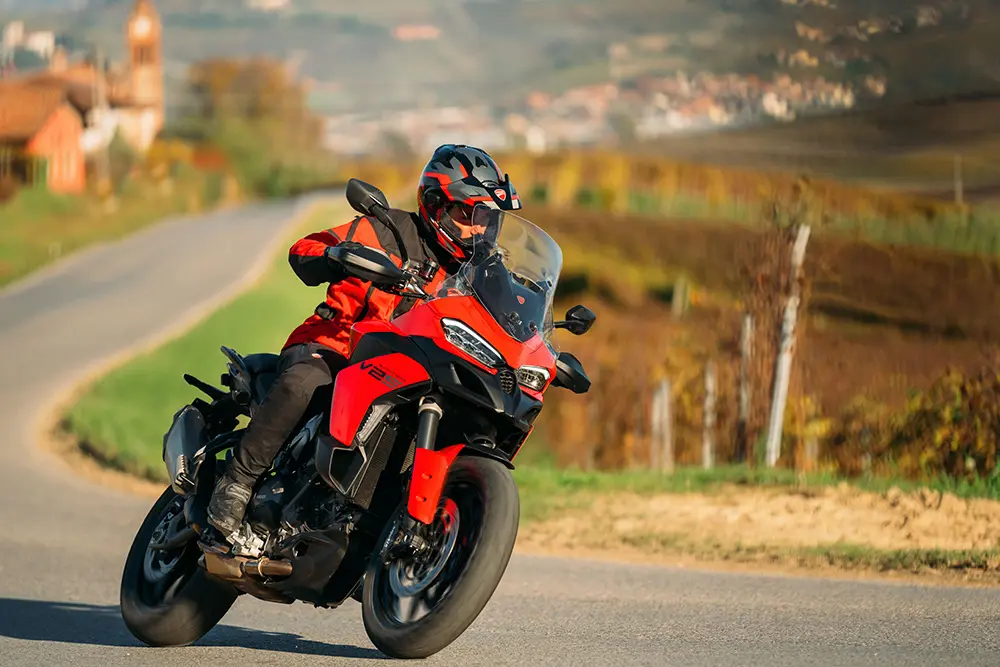 Red Multistrada V2 on the road