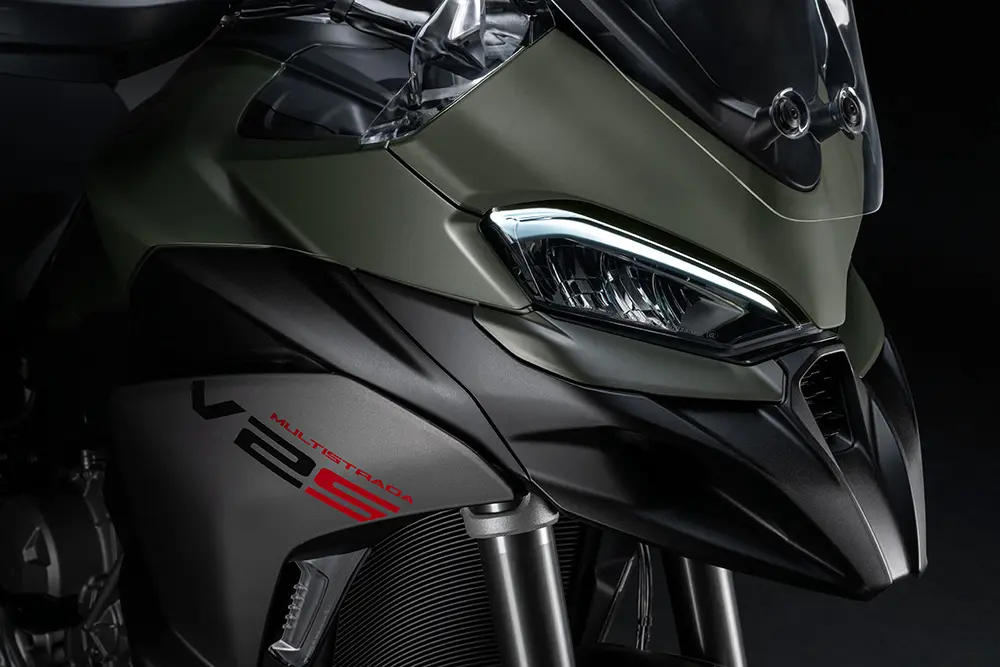 Sleek nose and lights of the Ducati Multistrada V2