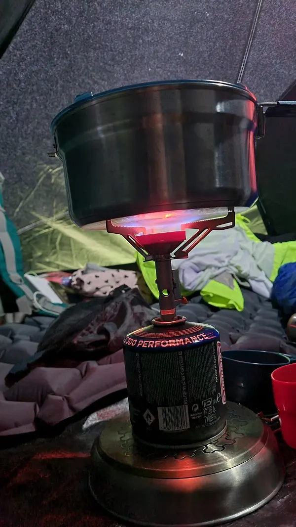 cooking in the tent