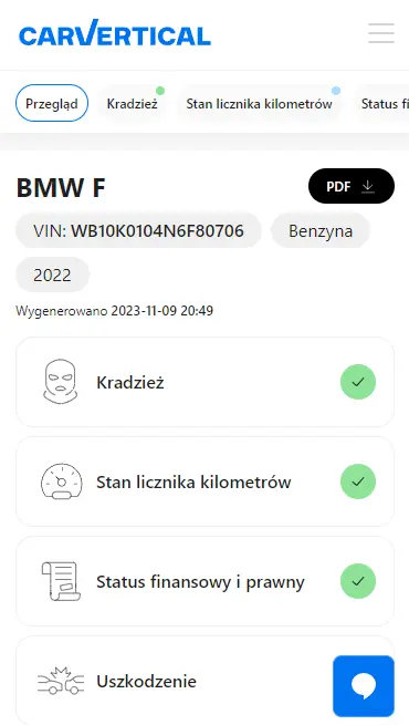 CarVertical motorcycle report