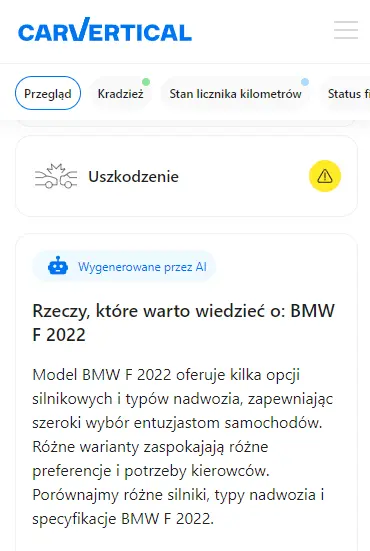 CarVertical motorcycle report