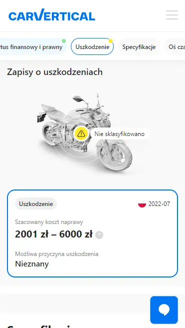 CarVertical motorcycle report