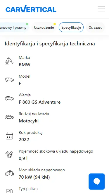 CarVertical motorcycle report